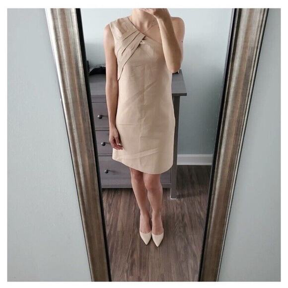 Reiss Tamsin One Shoulder Dress Mocha Brown Beige Size 4 Classicore Old Money - Picture 1 of 13